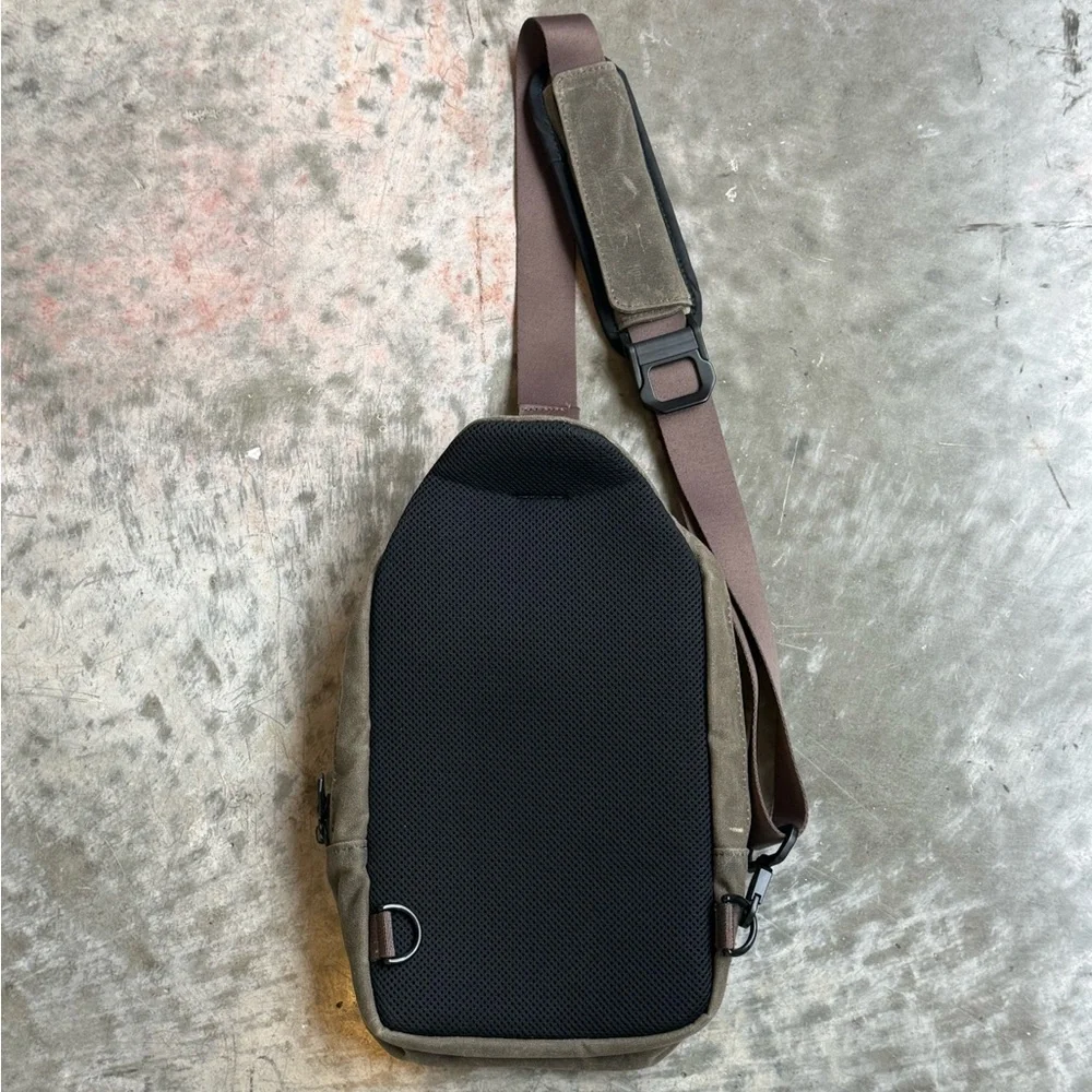 Waterfield San Francisco Sutter Brown Waxed Canvas Leather Sling Bag - Picture 2 of 6